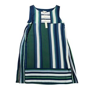 NWT Max Studio Women's Small Blue Green Striped Sleeveless Shift Dress 5904A58